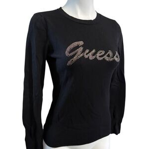 Guess Women's Black Long Sleeve Sweater/Embellished Logo, size M